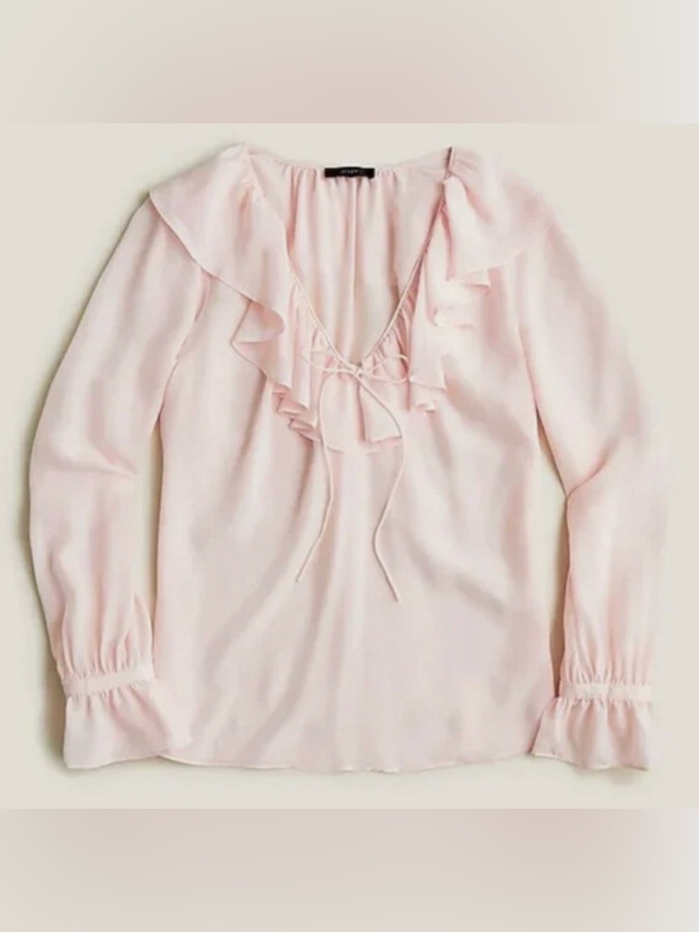 J. Crew Pale Pink Ruffle-Trim Peasant Blouse